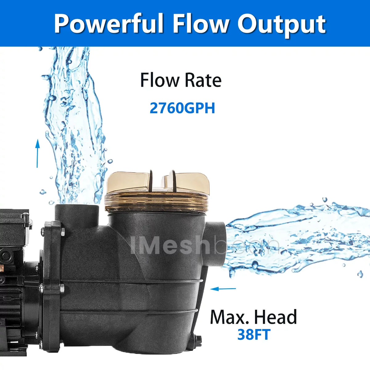 w/ Ground liquid and Pool iMeshbean Inground Pump, Head Above Circulation, 3/4HP Motor Swimming Max Pool Swimming 38FT, 2760GPH, Above Ground for Basket 110V, Pool Strainer