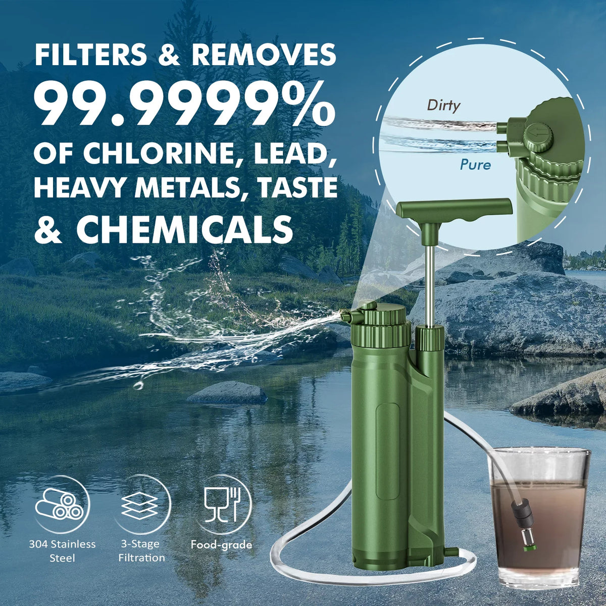 Gear Portable Filter Camping for Hiking Travel Purification System Survial Pump GoolRC Preparedness