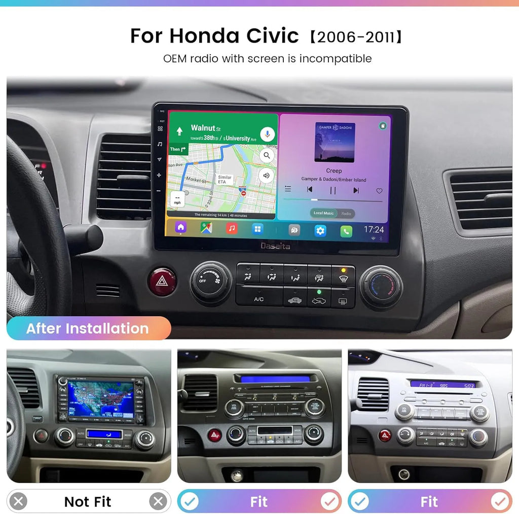 2006-2011 GPS Android Touchscreen for & Stereo FM BT 12 Car 1280*720 Navi Auto Carplay Honda Support inches Camera Backup 10.1 Radio IPS Car Android Civic 2+32GB