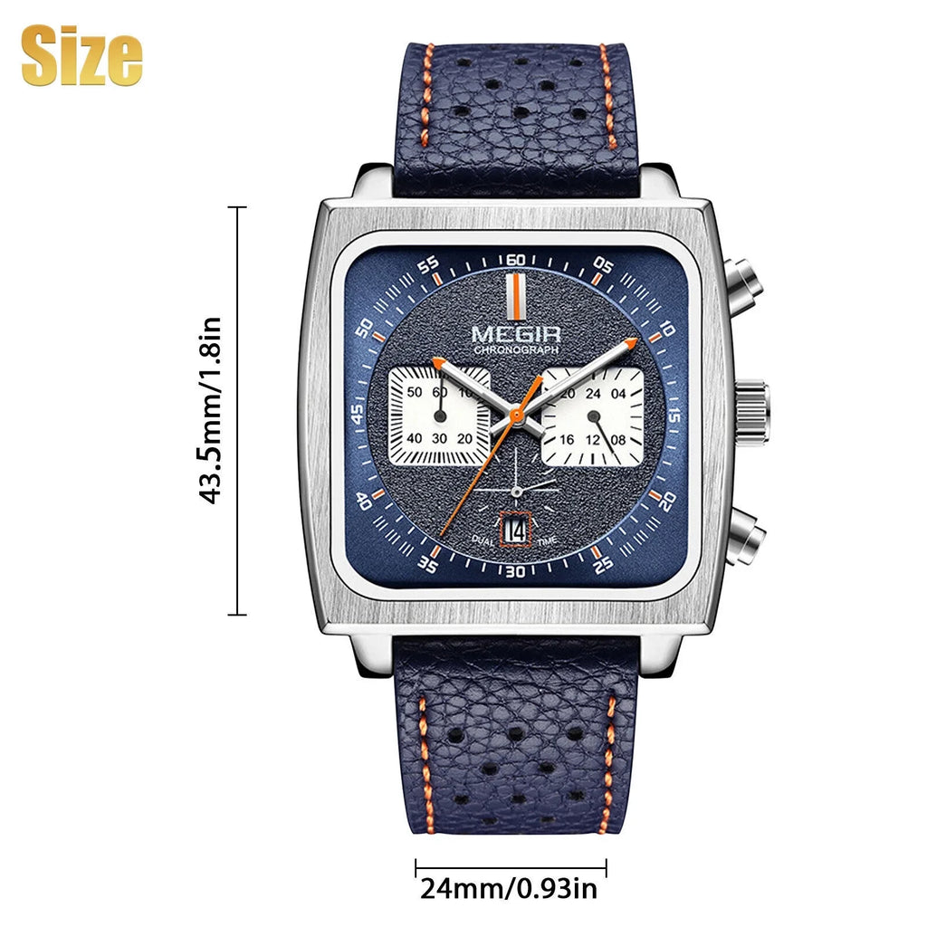 Leather Wrist MEGIR Watch Waterproof Quartz Fashion Luminous Men Calendar Square