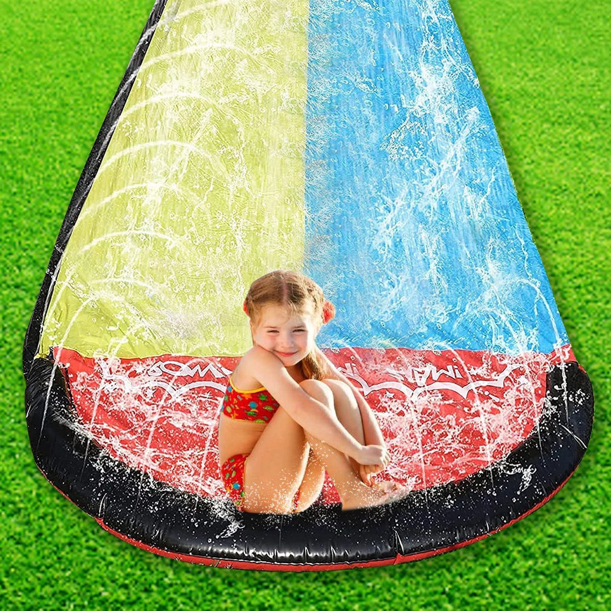 Children liquid 15.5ft Game Double Backyard Race Slides for Sprinkler Sancty