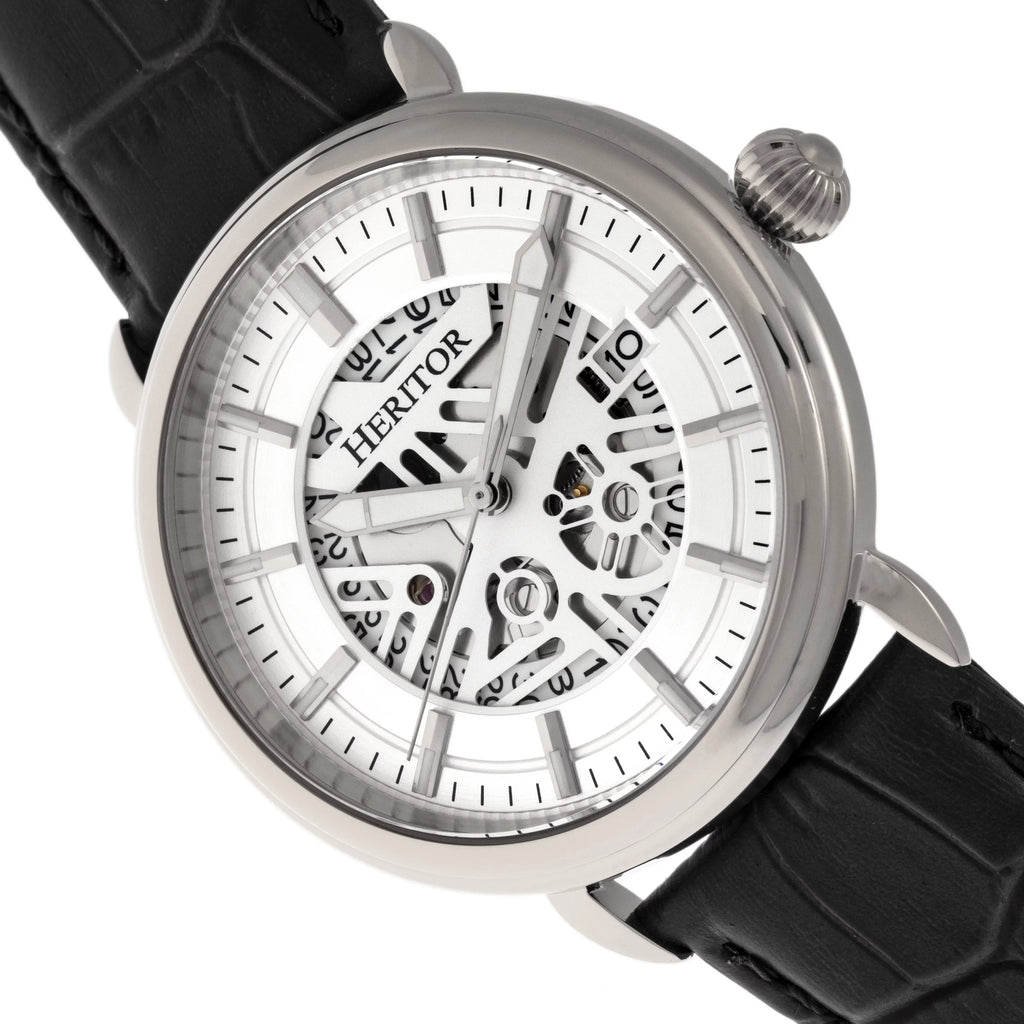 Heritor Watch - W/Date Leather-Band Mattias Silver Automatic
