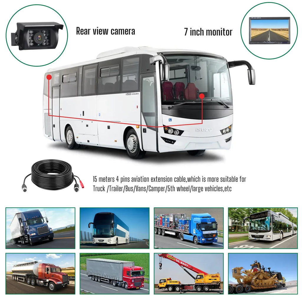 Backup Reverse IP67 RVs CA711 7’’ Rearview Cam TOGUARD Back Trucks, Night LCD Vans, Waterproof Cars, Monitor for Camping View IR Vision Rear up with Kit, Vision Camera with Night