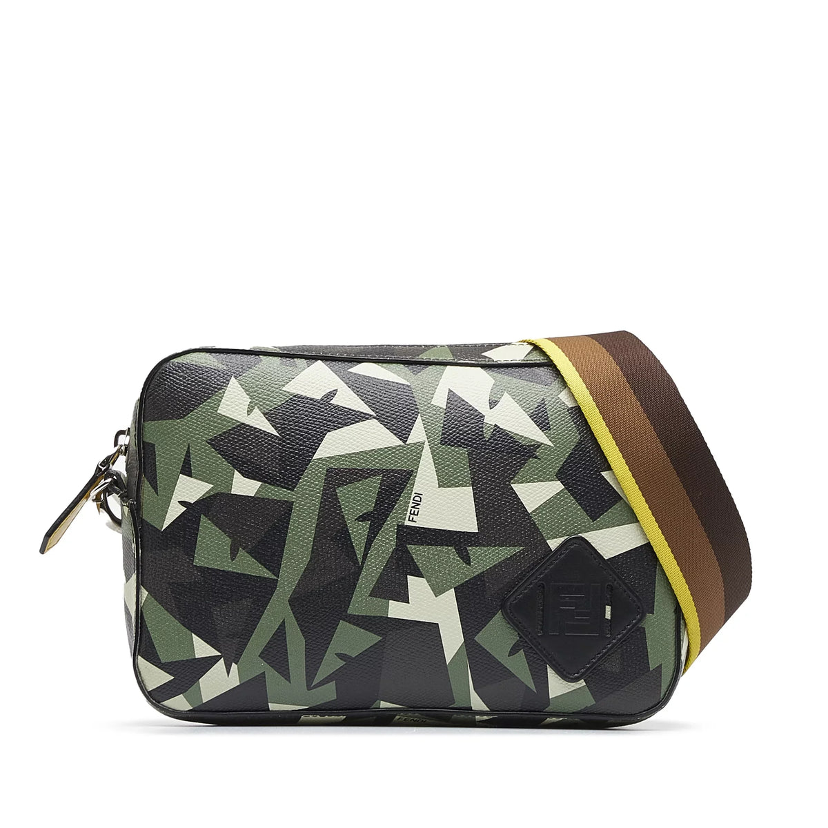 (Good) Green Camera Camouflage Crossbody Leather Bag Authenticated Monster Unisex Calf Pre-Owned Fendi Eyes Bag