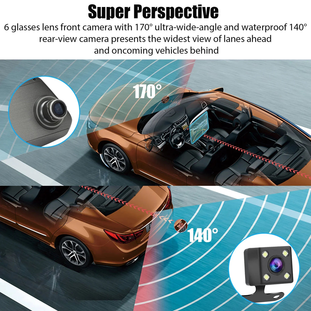 Lens and for View Wide-Angle Car Dual Mirror Vision, Dash Screen Cars, with Camera Touch Cam G-Sensor, Detection, Night 1080P EEEkit Mirror Camera Front 7inch Camera, 170° Rear Motion Dash
