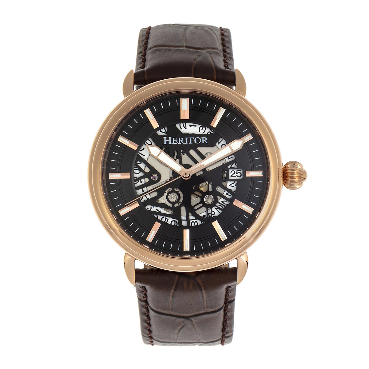 Heritor Watch - W/Date Leather-Band Mattias Silver Automatic