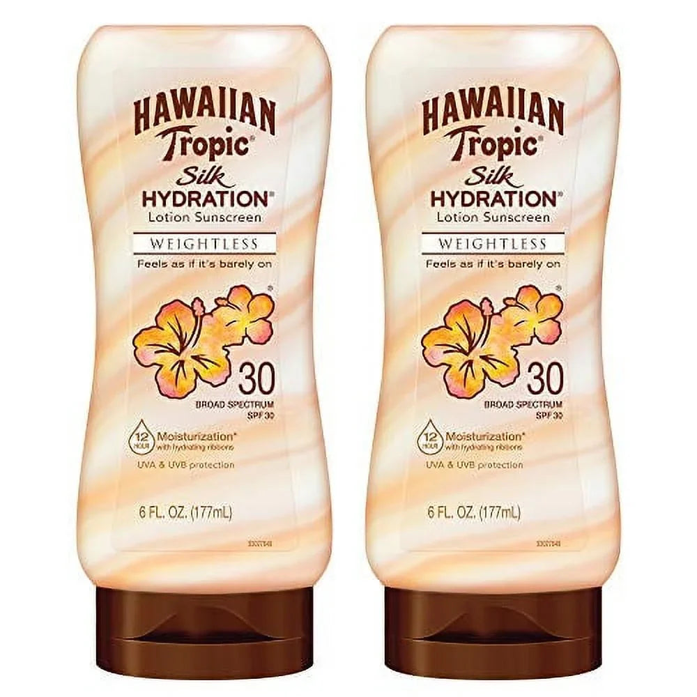 Sunscreen, Pack Silk Sunscreen Broad Weightless Twin Oz, Spectrum 30 SPF Moisturizing Hawaiian Lotion, Fl 6 Hydration Tropic