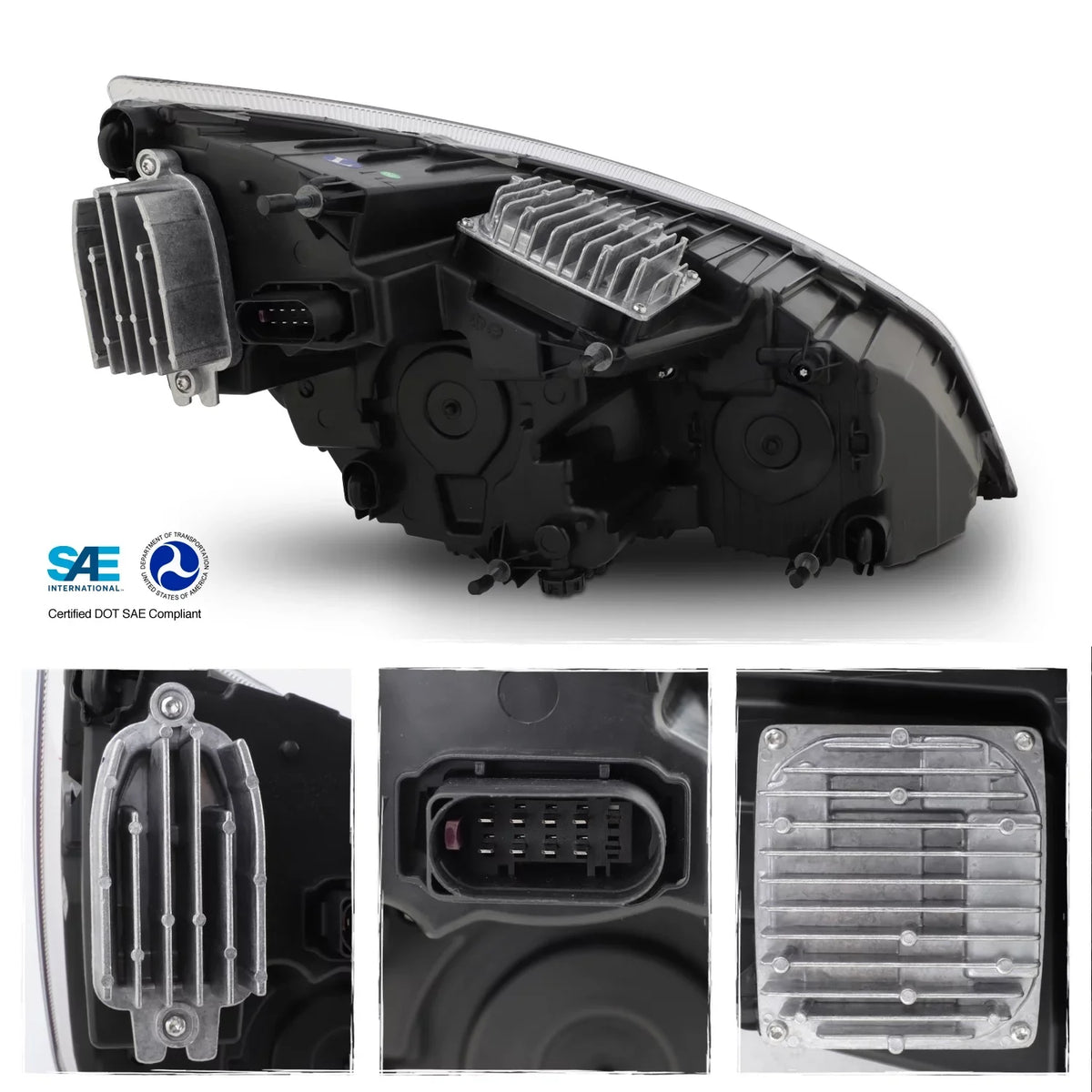 '- 113 Headlights - AKKON 2018-2023 Side OE Freightliner Replacement 126 Cascadia Black 116 Fits Full-LED Driver Housing 125