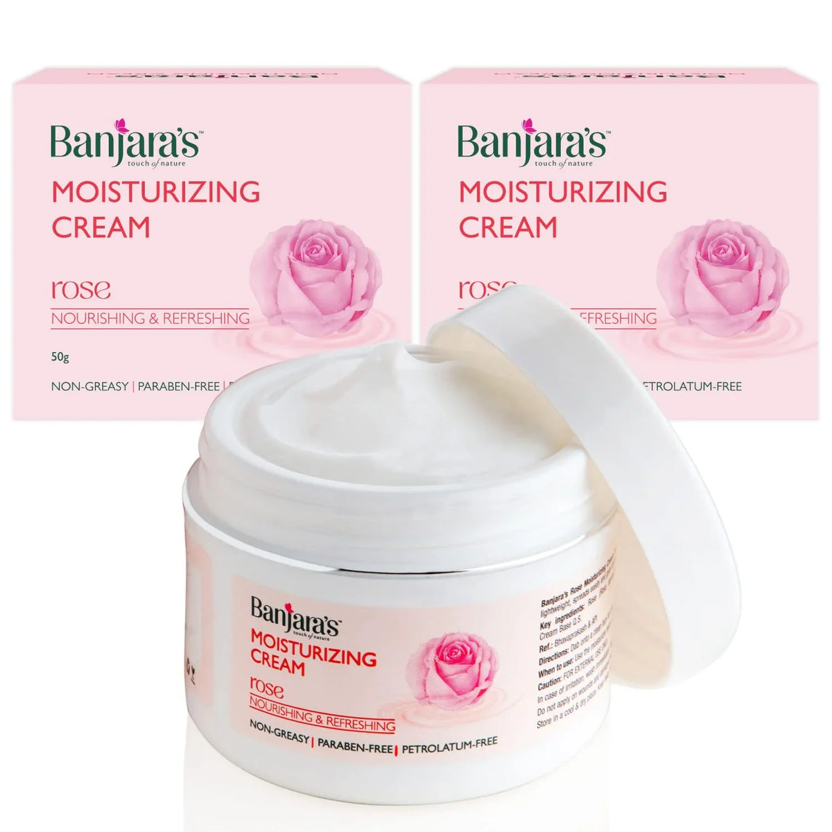 Cream| Moisturizing Banjara's For Pack for 2 2X50g(100g) Makes glow, Paraben-Free Night All & Men Rose & Women, , Vegan, Types, - Day skin Skin of