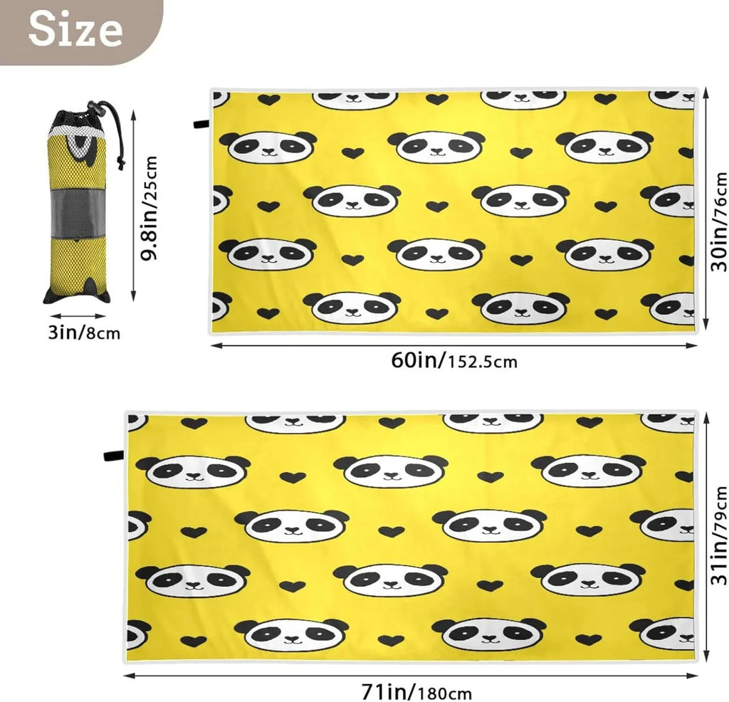 Shower Bath Swim Yoga Multipurpose Towel Bestwell Pool Blanket, Towel Sand Dry Beach Lightweight Free 30”X60” Towel Microfiber Oversized Quick Towel, Thin Panda