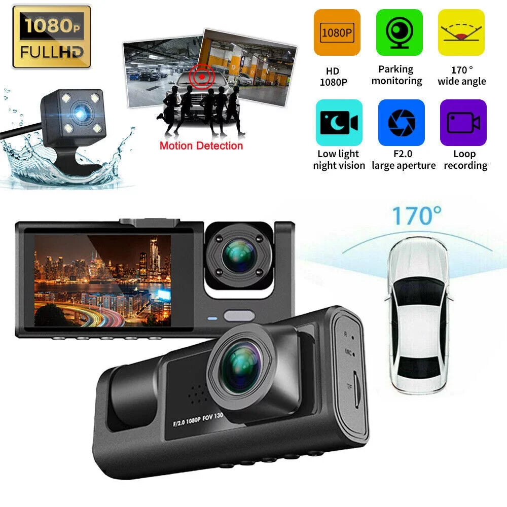 Recorder 1080P Car G-Sensor Camera Lens Cam Front/Rear/Inside Video Dual Dash