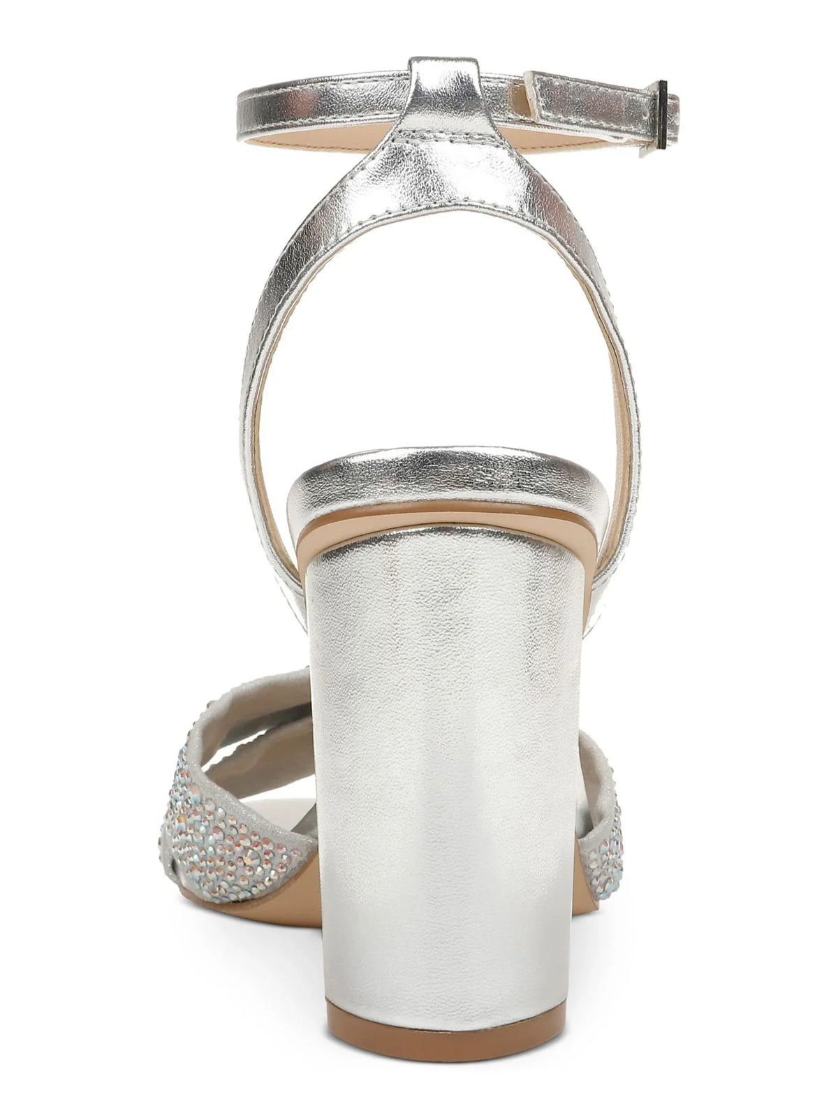 7.5 JEWEL Toe Strap M Womens Nicoline Padded Rhinestone Twisted outfit Block Heel Strap MISCHKA Heeled Silver Metallic Adjustable BADGLEY Buckle Ankle Round Sandal Strap