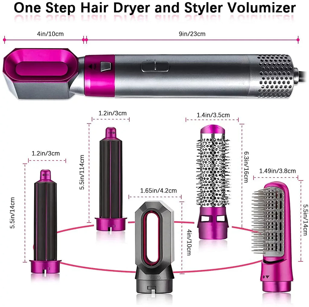 Hair Styler Hair - Ionic Color: Blow Automatic with PinkGold Heads Straightening Negative Brush Brush Curling Electric Brush for - Styling, Dryer and 5-in-1 Dryer Detachable