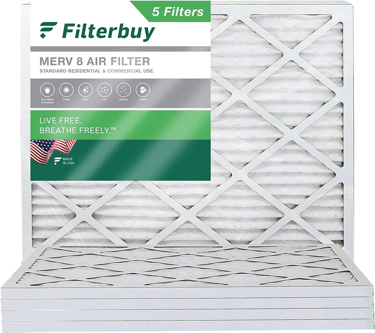 MERV (5-Pack) Air Filterbuy 8 AC Filters HVAC Pleated 16x21x1 Furnace