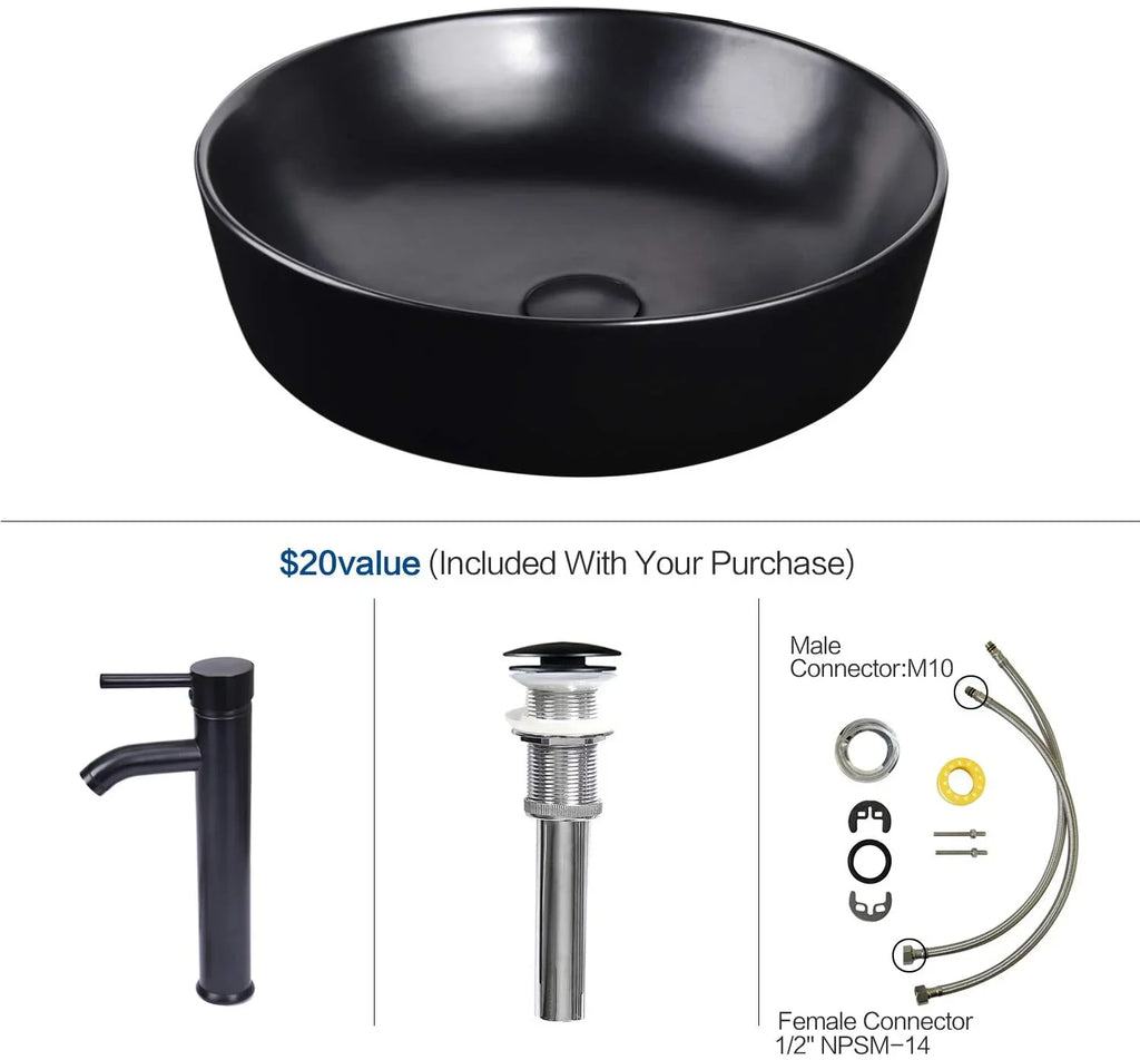 Pipe and Sink Washing Bowl Porcelain Ceramic Sink Faucet Vessel Chrome Lavatory Countertop liquid with Artistic Drain Set Basin Cabinet Pop-up PULUOMIS