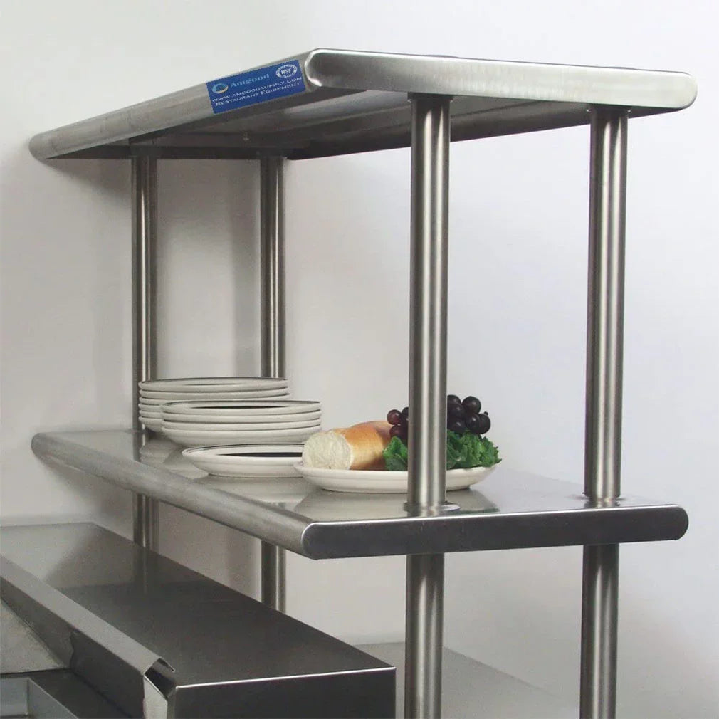 Two Double Shelving Metal 12" 30" Overshelf Tier | 14" Stainless Kitchen Wide Steel & Prep Work | x Combo Table Table With Shelves