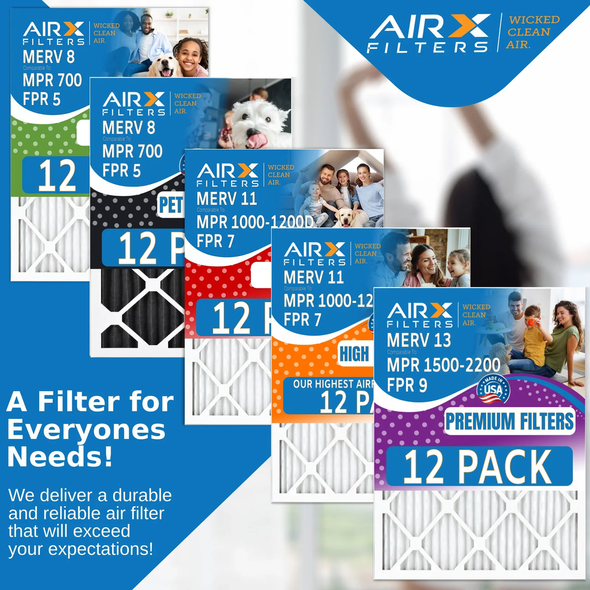 MERV Comparable Rating, 5 Pack of AIRX CLEAN AIR. 20x20x1 in MPR FILTERS 8 Furnace WICKED Air 700 USA FPR Made 12 by - Filter Filters & to