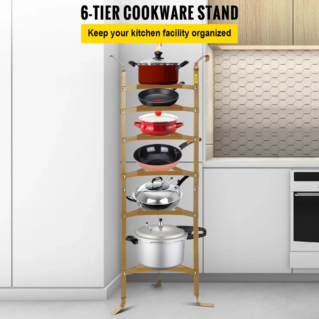 Unassembled Kitchen Copper Stand, Kettles Steel Tower, Rack Pot Rack, Corner Cookware SKYSHALO Storage Pots, Shelf, Cookware Cookware Storage Carbon Pans, 6-Tier Multi-Layer for Baskets Shelf 61-inch