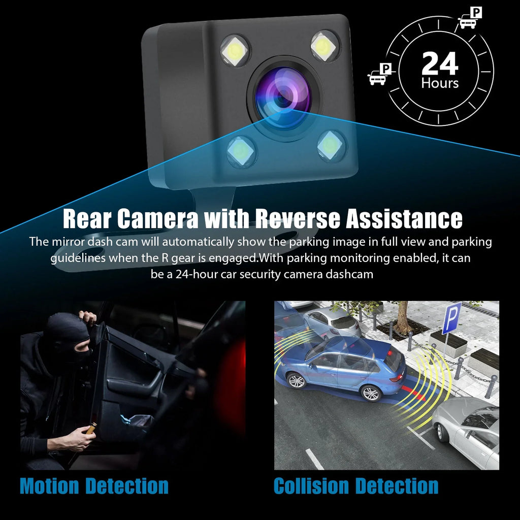 Lens and for View Wide-Angle Car Dual Mirror Vision, Dash Screen Cars, with Camera Touch Cam G-Sensor, Detection, Night 1080P EEEkit Mirror Camera Front 7inch Camera, 170° Rear Motion Dash