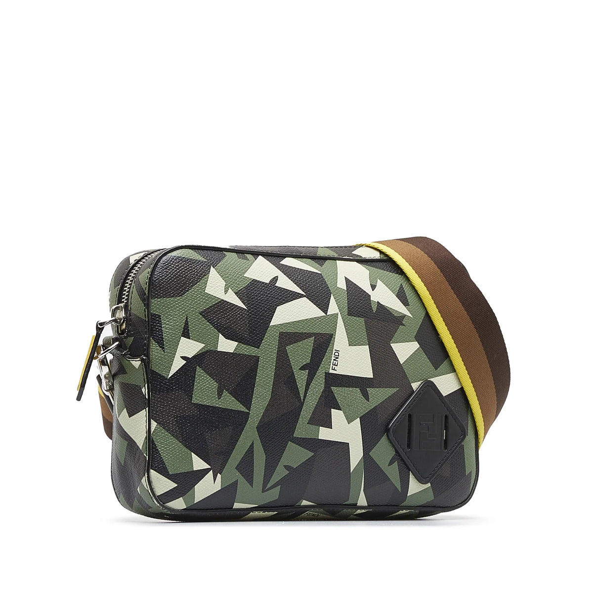 (Good) Green Camera Camouflage Crossbody Leather Bag Authenticated Monster Unisex Calf Pre-Owned Fendi Eyes Bag