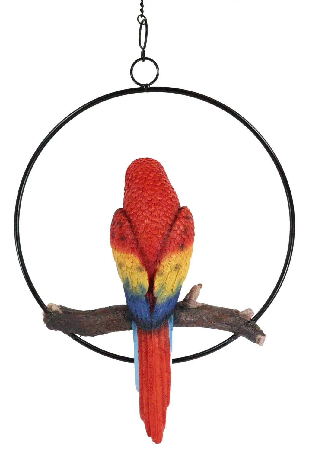 13.5"H on Scarlet Metal Hanging Round in Perching Macaw Ebros Parrot Branch Ring