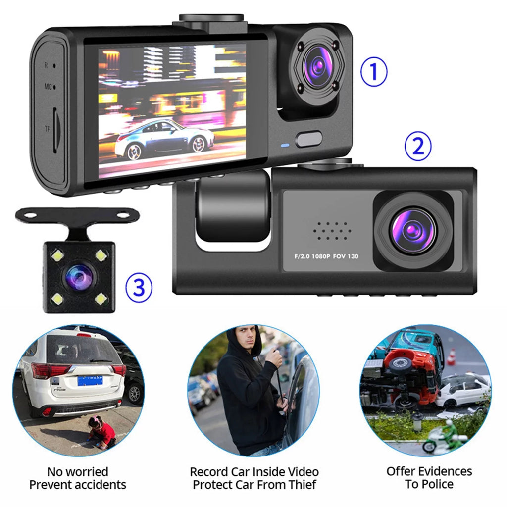 Auto Camcorder, 3 Video Safety Car Cameras, with Dash Driving Nebublu Recorder Recording Camera