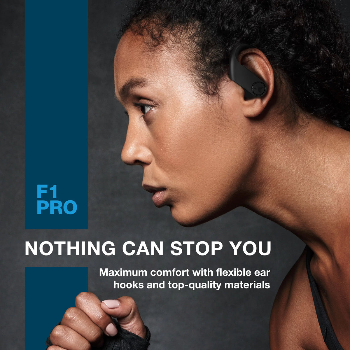 F1 IPX7 Headphones 45H Turonic True Earphones Pro Playtime, Wireless with Sport for - Charging Wireless - - Earbuds Black Gym, - w/Microphone Running, case, Earhook Waterproof Workout Mic, Bluetooth