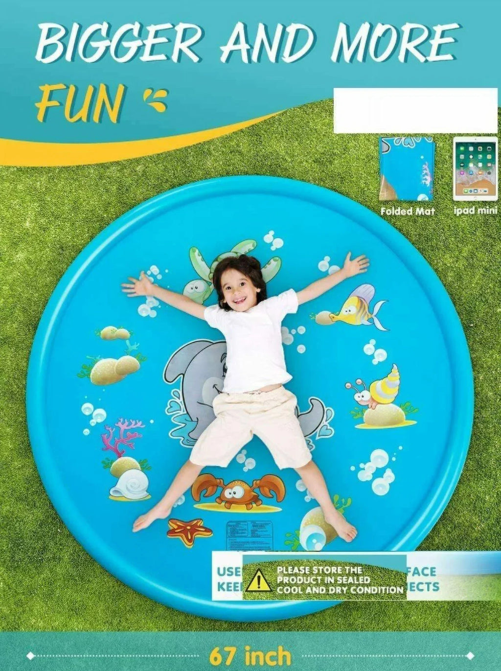 Play Splash liquid Mat 68" Summer Sprinkler Pad exterior Kids Game Inflatable