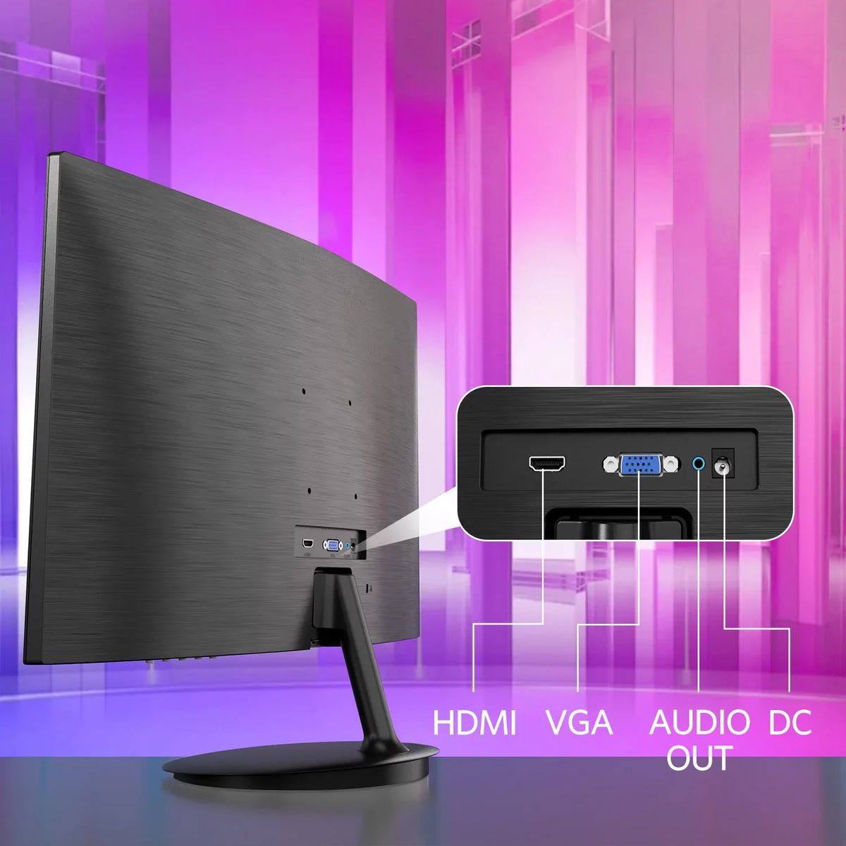 Fiodio with Ports 24" Monitor Rate Curved Cable LED Wall Ready Speakers, Mount 75Hz VESA 1080P (HDMI VGA FHD Refresh HDMI Included)
