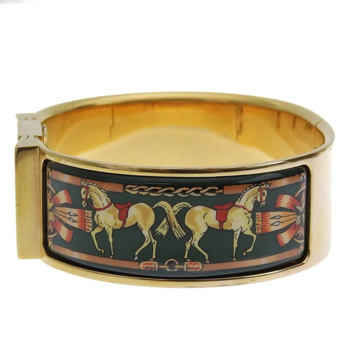 Cloisonné Ladies Gold Analog LO1.201 Made Green HERMES Quartz Watch Plated Pre-Owned Display Location (Fair) Dial Swiss