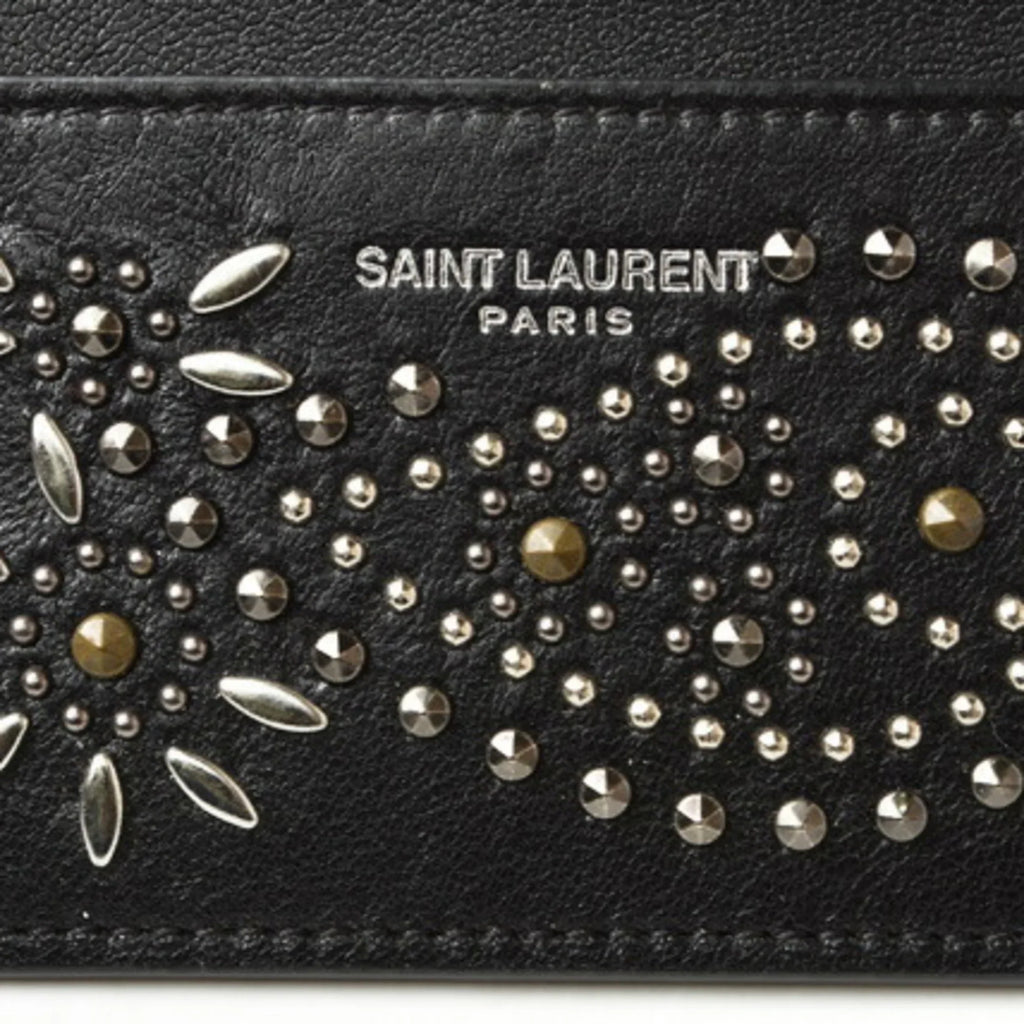 Pattern Saint YSL / 375949 LAURENT Laurent SAINT (Like Card Studs New) Leather Pre-Owned Case Black Paisley