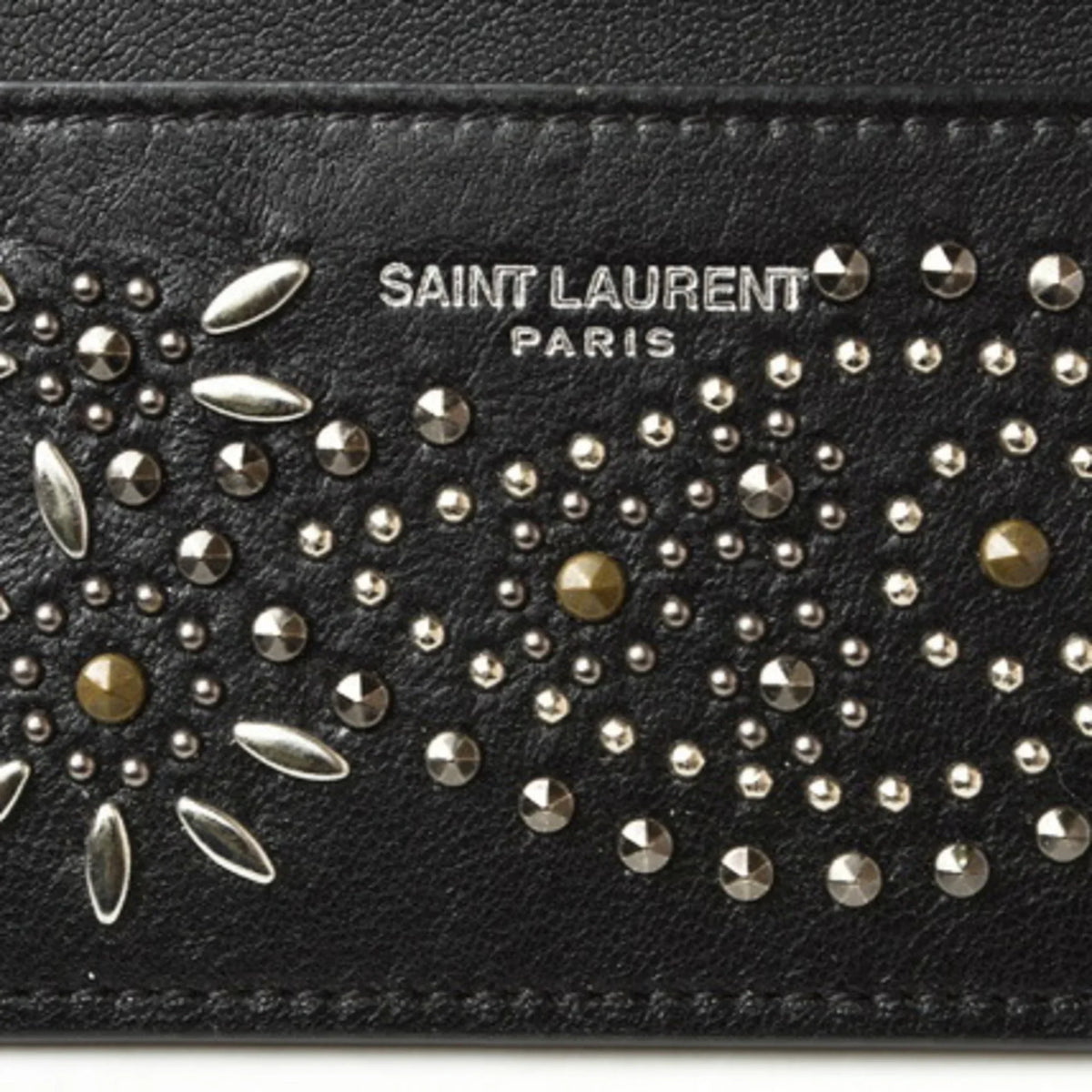 Pattern Saint YSL / 375949 LAURENT Laurent SAINT (Like Card Studs New) Leather Pre-Owned Case Black Paisley