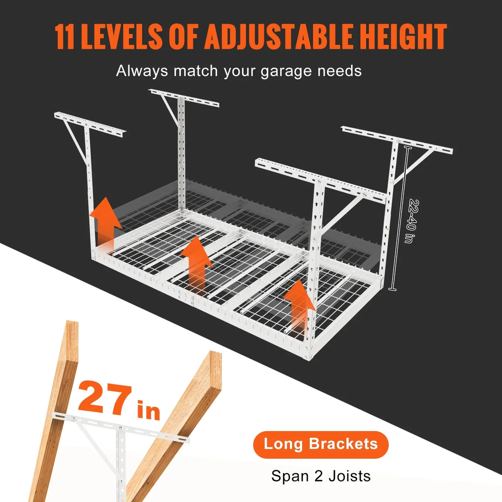 Adjustable White VEVOR Rack Overhead 36x72in Storage Ceiling Garage 550lbs Rack
