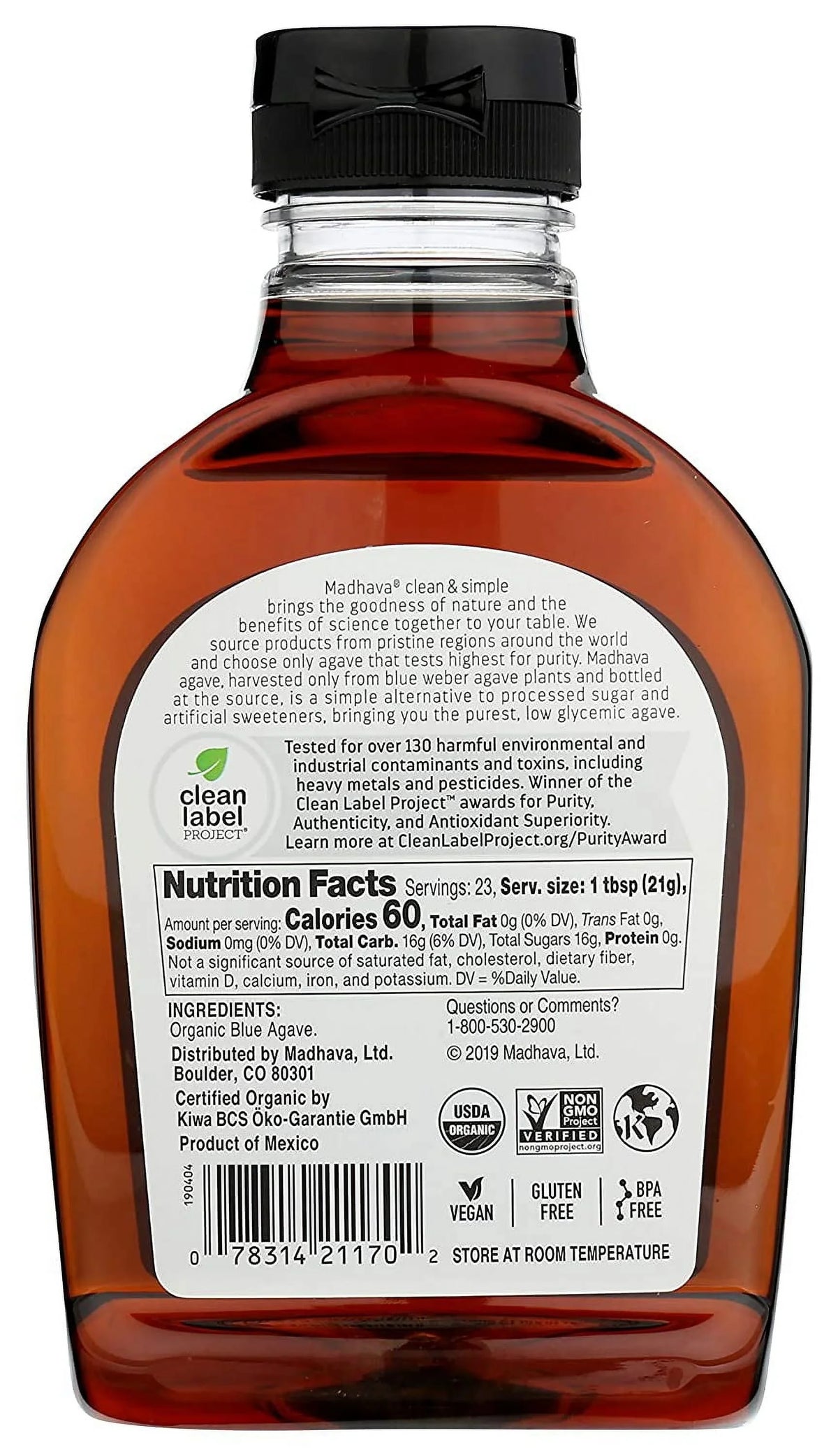 Agave, 23.5 Pack of Sweeteners, Madhava Amber 2 Blue Raw Natural Organic oz