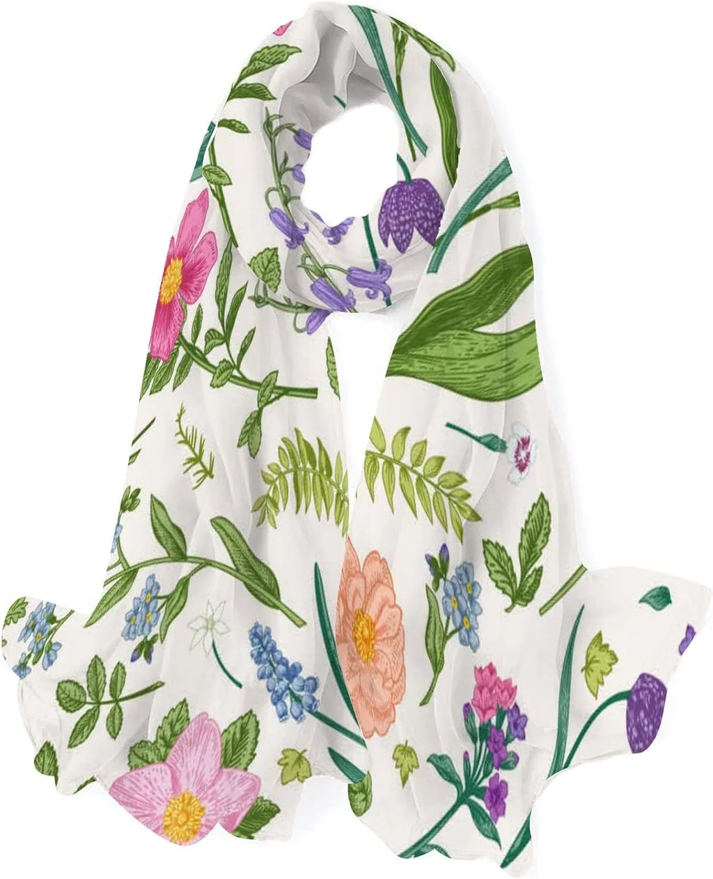 Flowers Meadow and Scarf Women Lightweight Scarves Shawl Silk Long Hyjoy Herbs Wrap for Neck Girls