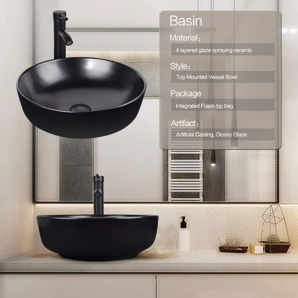 Pipe and Sink Washing Bowl Porcelain Ceramic Sink Faucet Vessel Chrome Lavatory Countertop liquid with Artistic Drain Set Basin Cabinet Pop-up PULUOMIS