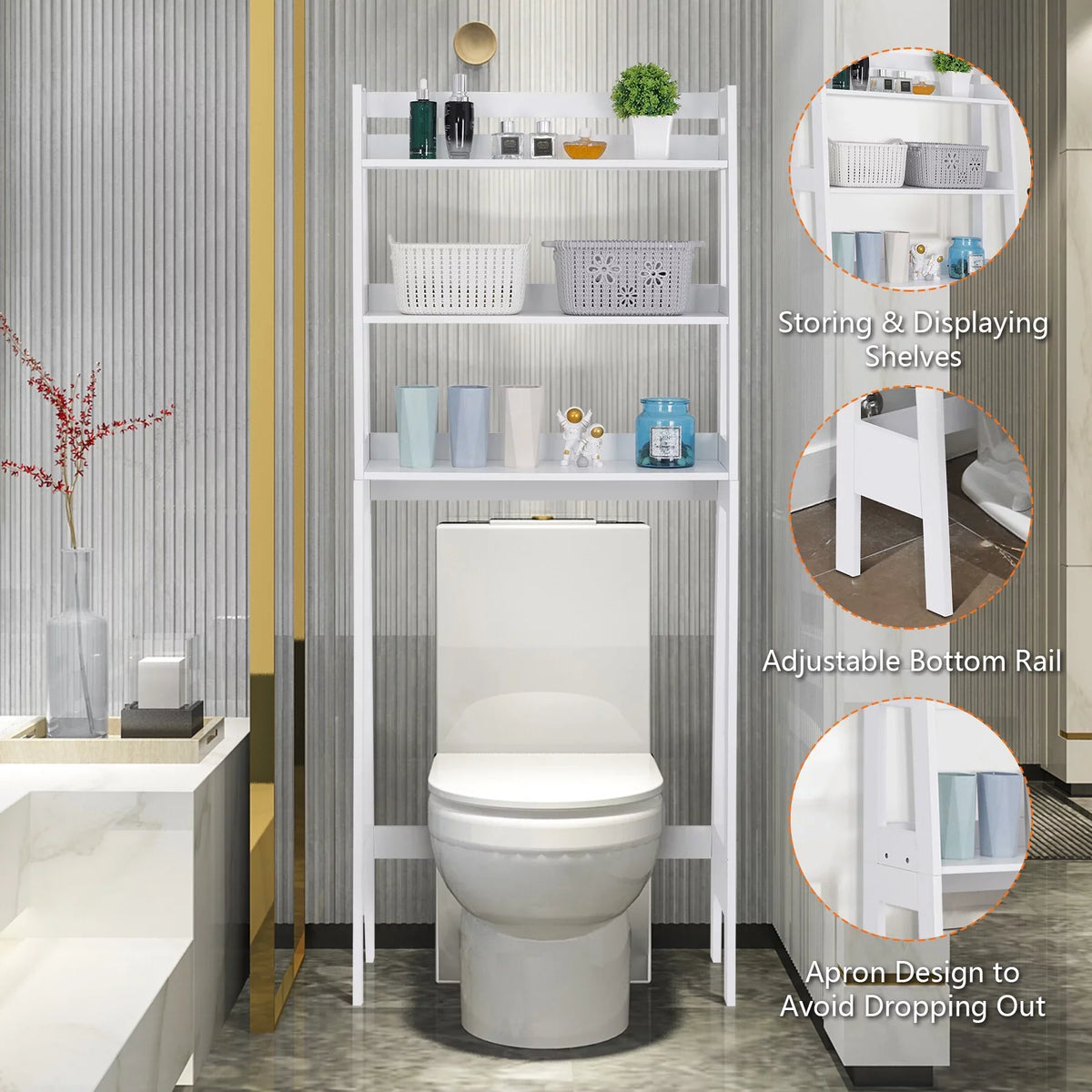ZENSTYLE 3-Tier Organizer The Toilet Rack Saver Storage Space Bathroom Over Shelf White