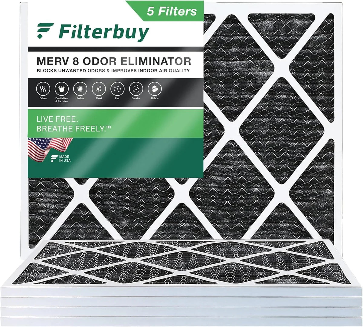 Eliminator Furnace 8 24x25x1 Odor Filterbuy HVAC Pleated with (5-Pack) Activated Air AC Carbon MERV Filters