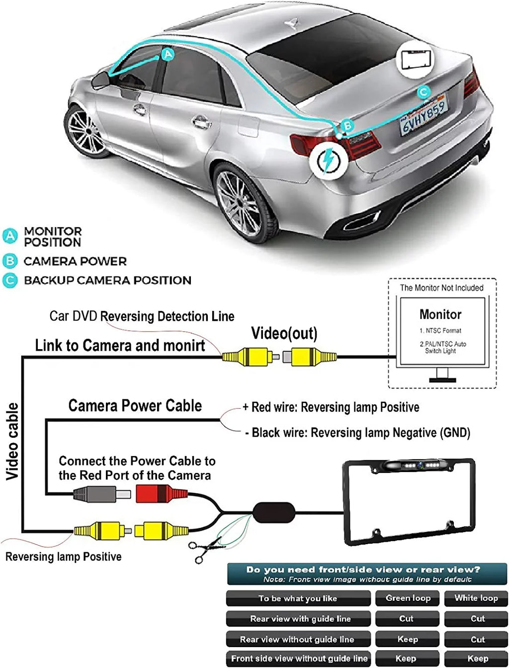 License View Camera Plate Security Vehicle Waterproof Absolute 8 Camera Bright Night Chrome Assist Front Camera with LEDs Frame Vision Universal Angle Front 170° Car Viewing CAM2100S