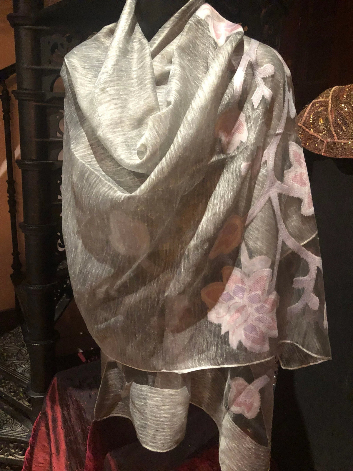 Shawl Vintage Sheer white wrap brocade Styled