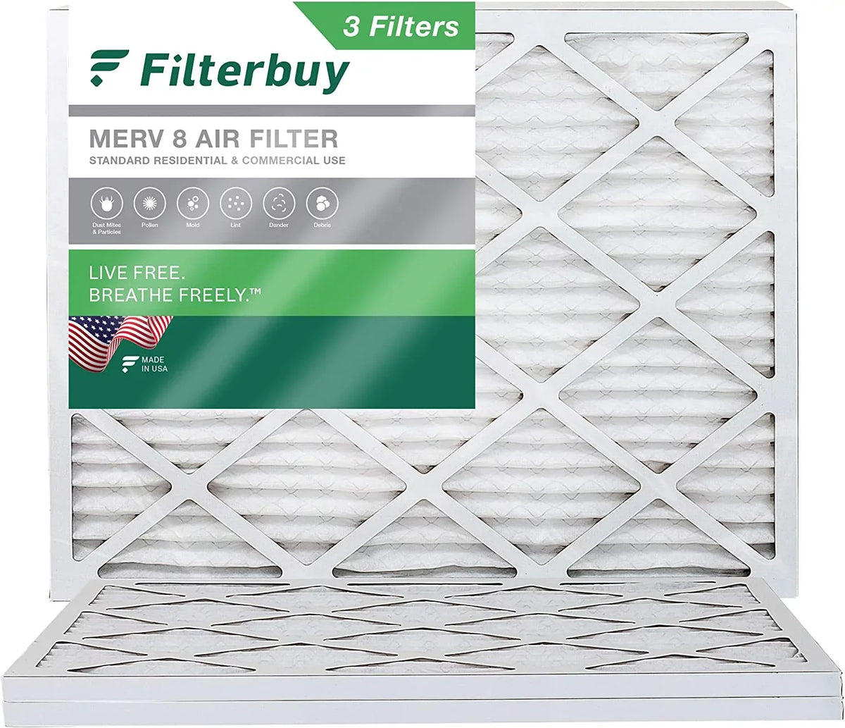 AC Filterbuy Pleated Furnace 8 Filters HVAC Air 19x20x1 (3-Pack) MERV