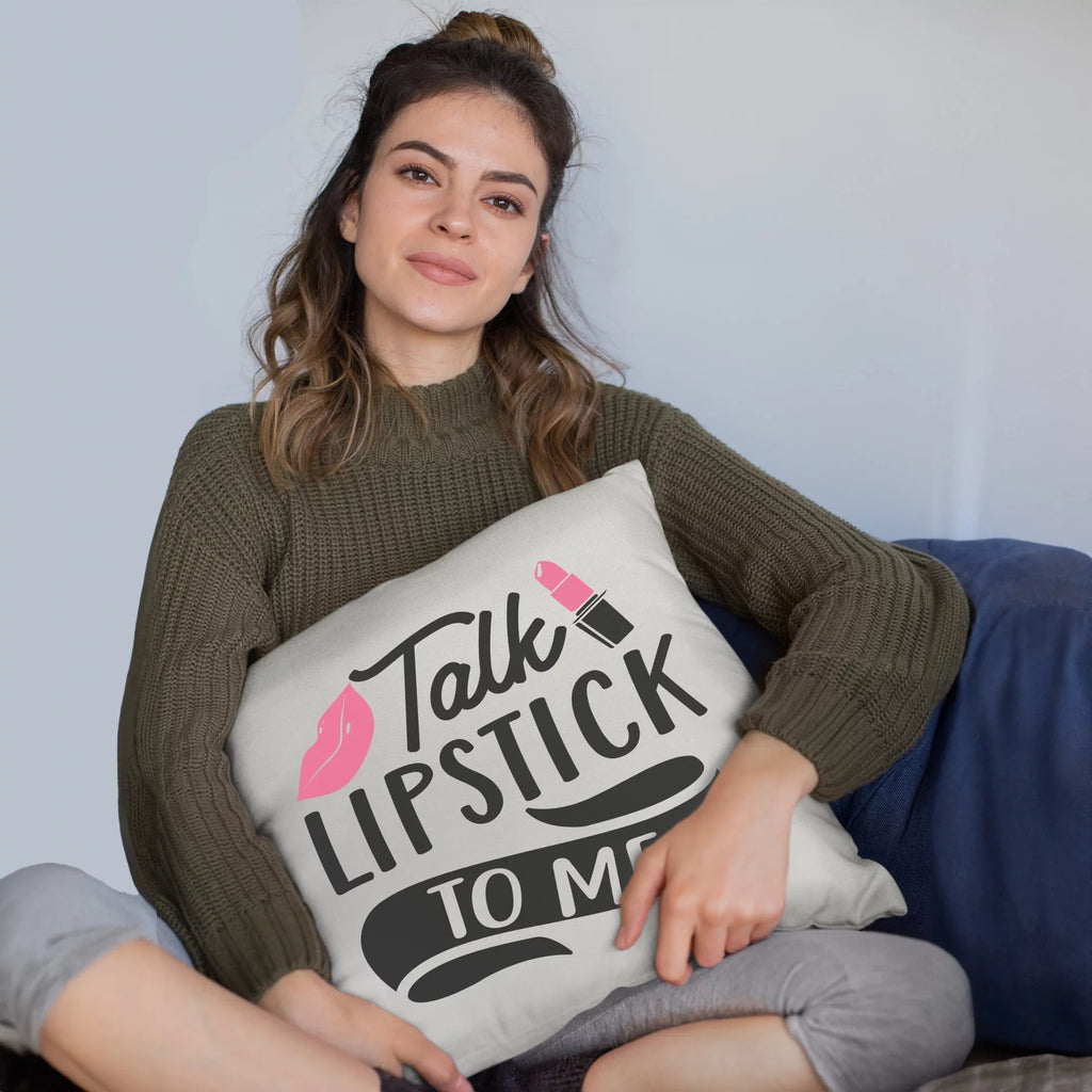 Lipstick White for Merch w/ Pillow Talk Artist Lips - Themed Pink to Cover, 18X18 Beauty or Me Cosmetologist, for Gift Makeup IN Lovers, Design Makeup
