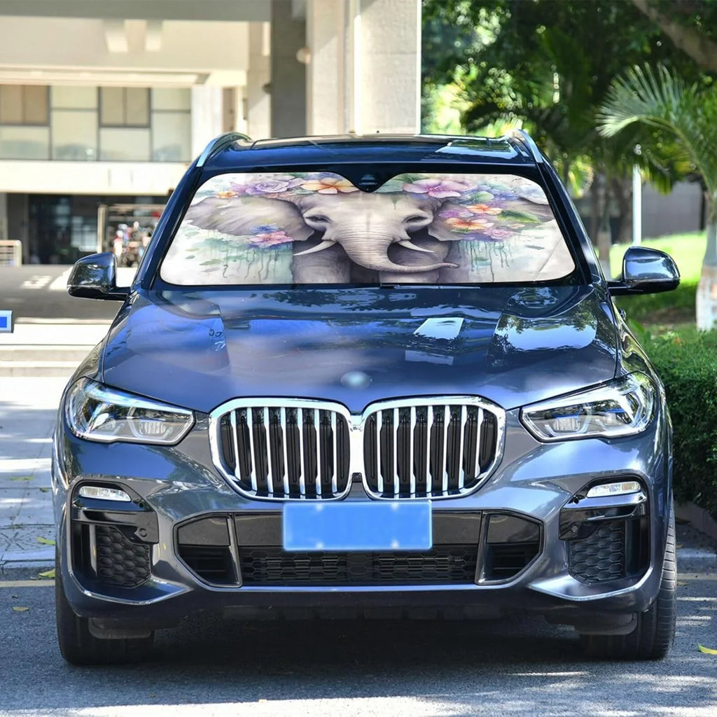 Sedans Shade Windshield Sun GZHJMY for Vehicle Cool Shade SUV Elephant for Truck,55"x27.6" Most Car Your Rays Foldable Blocks Shield UV Protector-Keeps Sun