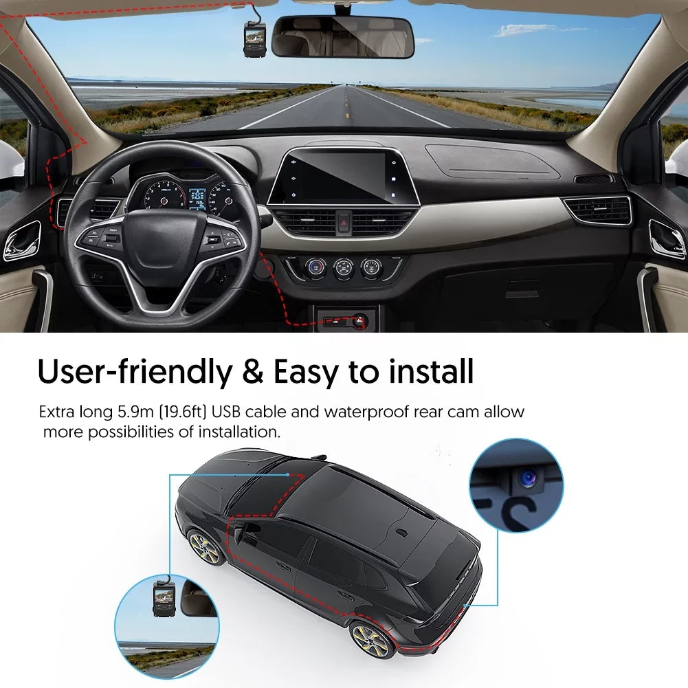 with Rotation Vision, Loop Car Monitoring,G-Sensor,WDR,Night CR600 1080P Recording, Detection, Parking in Dual Crosstour Motion Screen Front Camera and Dash FHD Cam Rear Mini