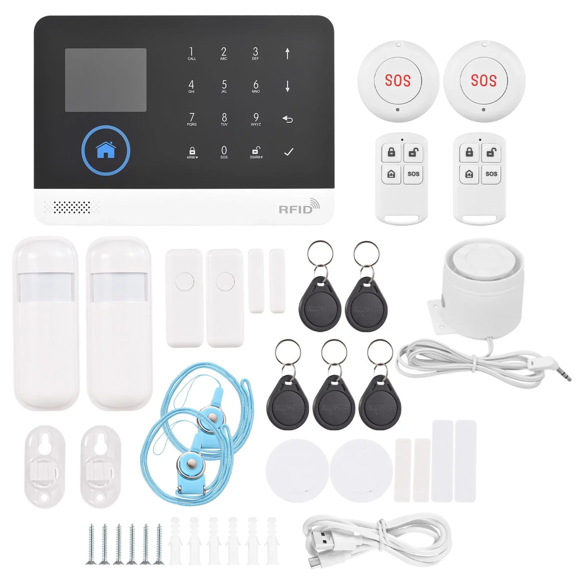 Voice Sensor 433MHz GSM Door Control Wireless Smart APP Home Burglar Motion Control Remote Home WIFI System Alarm System LCD Auto-dial Display Phone Alarm with Compatible Sensor + PIR