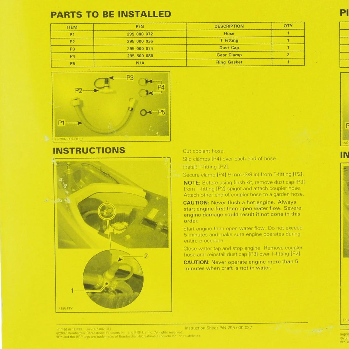 Sea-Doo Flush OEM New Kit, Engine 295500068