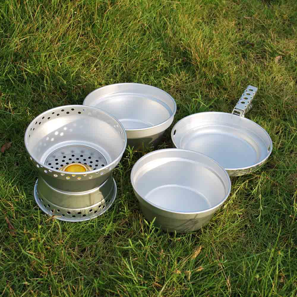 Picnic Portable Stove Pot Hiking Backpacking Cookware Aibecy BBQ Kit Mess Camping with Pan Stand Set Spirit for Cookware