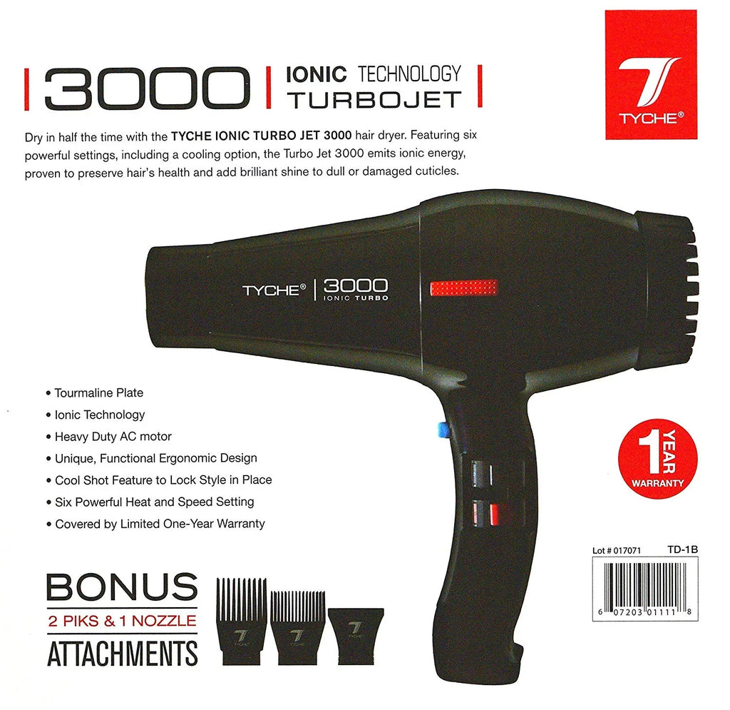 Radiation Ionic Negative Power Heat Dryer Hair Hair Dries Distribution Electromagnetic & Professional Warranty) Air Turbo Shine Tech Year (1 Black Fast Infrared Tyche Ceramic Ions, 3000 Hair