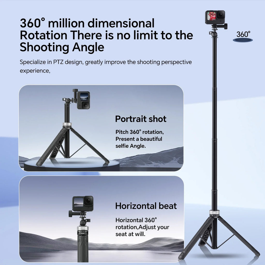 Selfie Action Selfie 360° 5 12 9 Foldable 11 GoPro 1.5M Stick Tripod 8 Stick 7 DJI For 10 Hero Rotation Insta360 Osmo 6