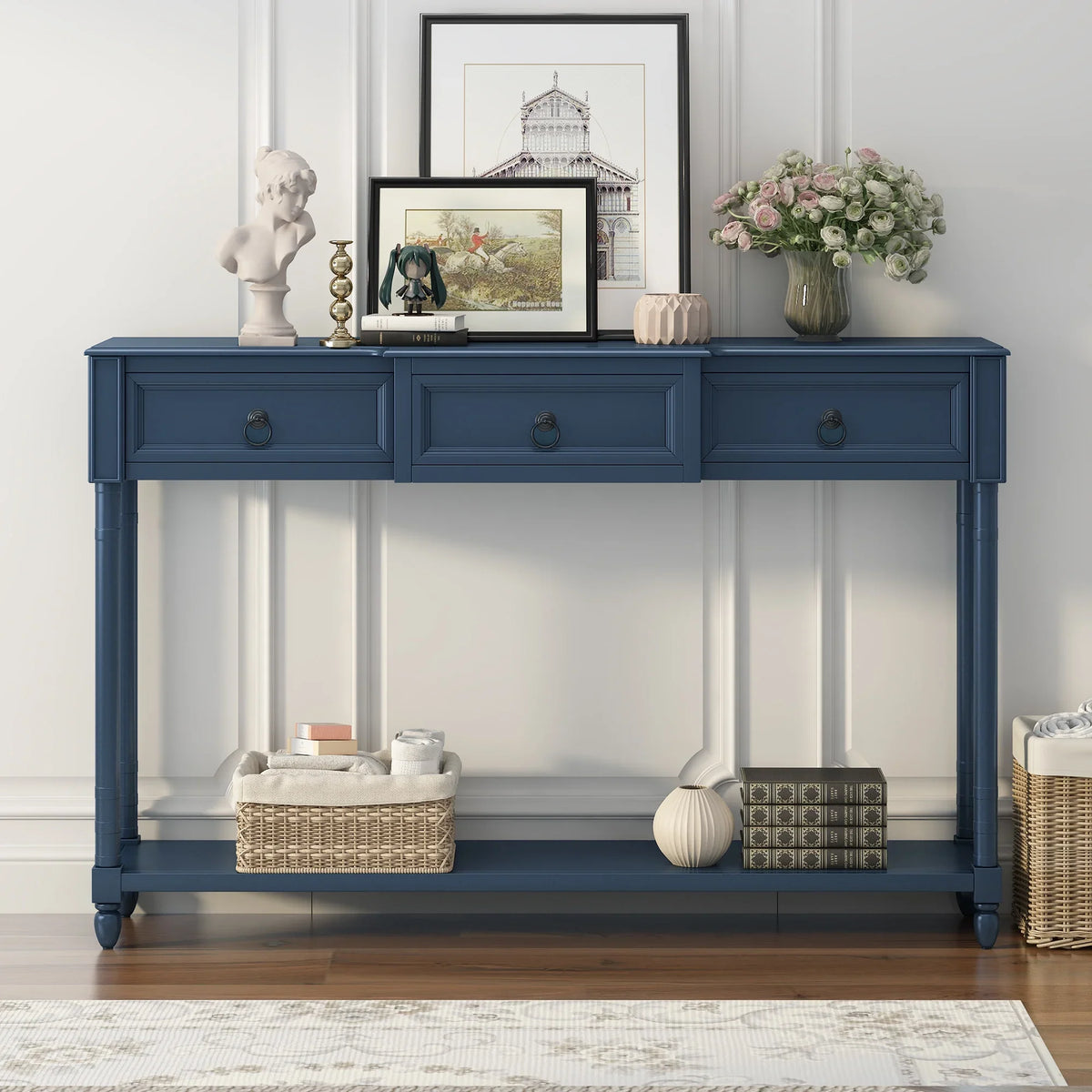 Table SKU: Drawers for Drawers Projecting Table and (Antique Shelf Entryway OLD Long WF189574AAM) Console with Navy, Sofa with